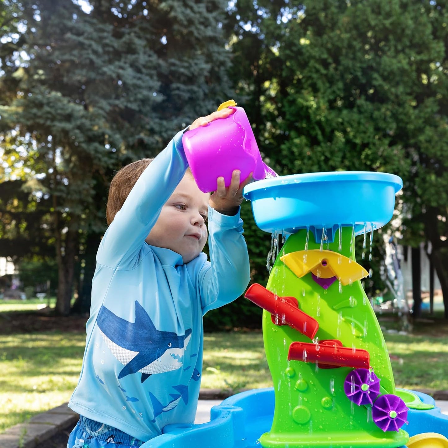 Step2 Rain Showers Splash Pond Water Table - Kids Sensory Playset with 13 Accessories | Blue & Green, Ages 1.5+