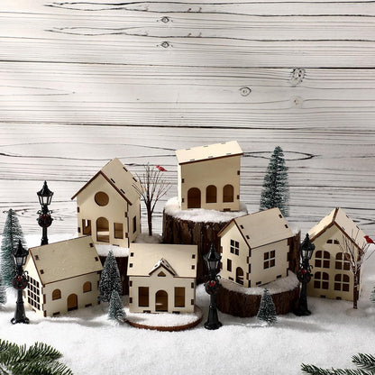 Pinkunn 19-Piece DIY Christmas Village Set - Mini Wooden Houses for Winter Decor | Perfect for Tabletop Display