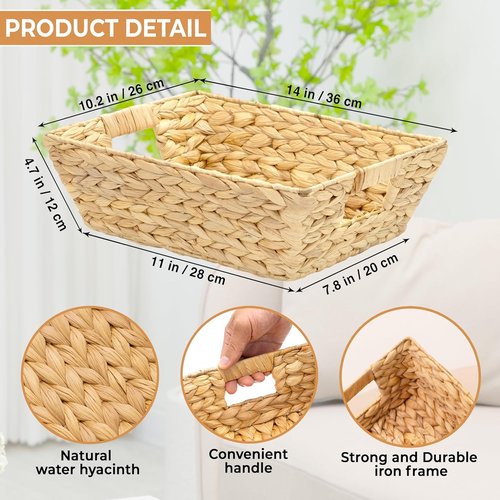 M4DECOR Snack Baskets Set of 3 - Wicker Organizer with Handles for Office | Medium Size