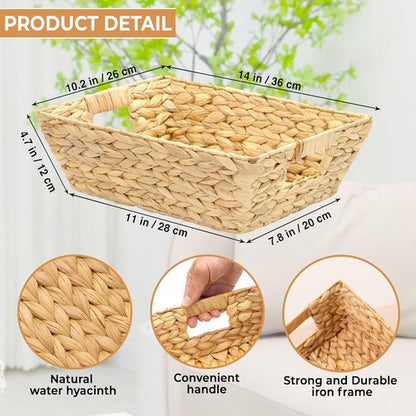 M4DECOR Snack Baskets Set of 3 - Wicker Organizer with Handles for Office | Medium Size