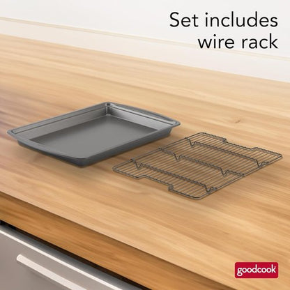 GoodCook Nonstick Carbon Steel Baking Pan & Wire Rack Set - 15” x 10.5” | Perfect for Pizza, Bacon & More