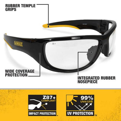 DEWALT DPG94-1D Dominator™ Z87+ Safety Glasses – Black Full Frame & Clear Lens – Rubber Temples & Nosepiece – 1 Pair