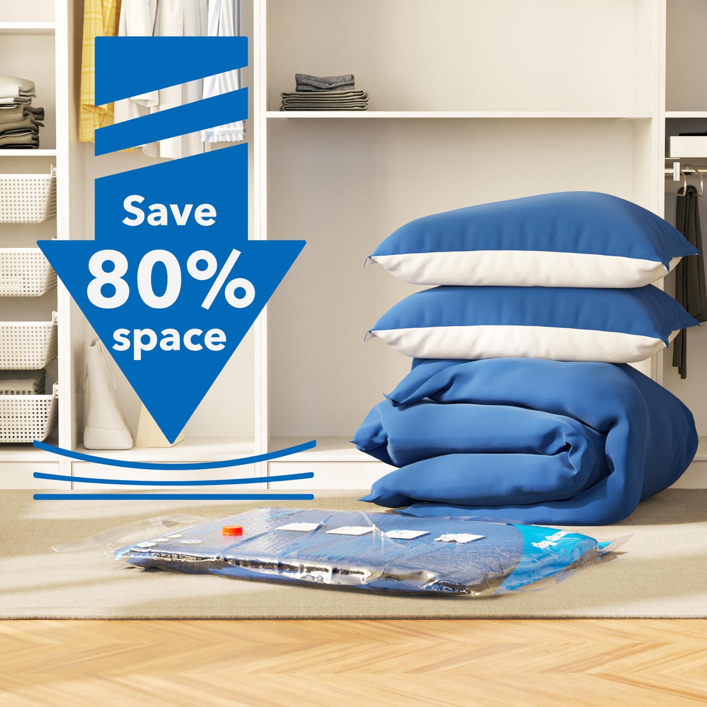 Vacuum Storage Bags with Electric Air Pump 24 Combo (5 Jumbo/5 Large/5 Medium/5 Small/4 Roll), Space Saver Sealer Bags, Airtight Compression Bags for Clothes, Pillows, Comforters, Blankets, Bedding