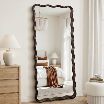 Full Length Mirror 56" x 24" Wood Framed - Dark Brown Wavy Floor Mirror (Variation: 56"L x 24"W)