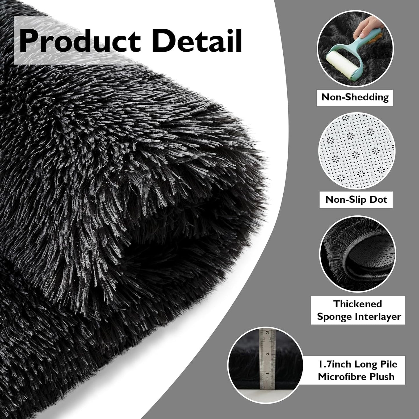 Skiennix Fluffy Area Rug - Soft Shag Non-Shedding Plush Carpet for Bedroom | Black 2x3 ft