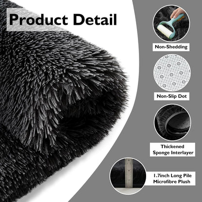 Skiennix Fluffy Area Rug - Soft Shag Non-Shedding Plush Carpet for Bedroom | Black 2x3 ft