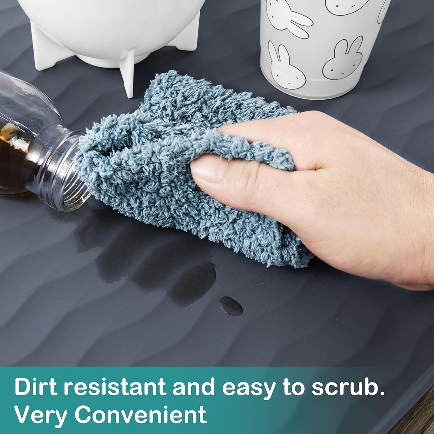 URMONA Waterproof Silicone Under Sink Mat - 31'' x 22'' Kitchen & Bathroom Protector | Dark Grey