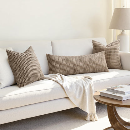 MIULEE Light Brown Long Body Lumbar Throw Pillow Cover - Soft Boho Decor 14x36 Inch for Couch & Sofa