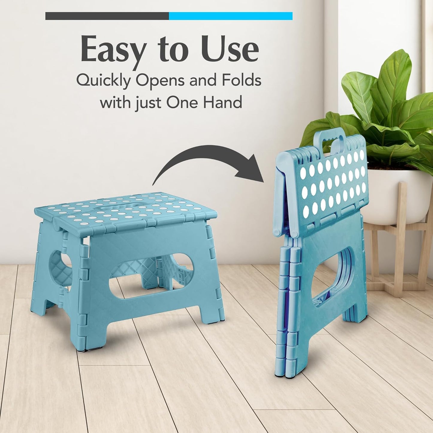 Skiennix Handy Laundry Folding Step Stool - Lightweight & Sturdy for Adults & Kids - Easy One Flip - Teal, 9 Inch (Pack of 2)