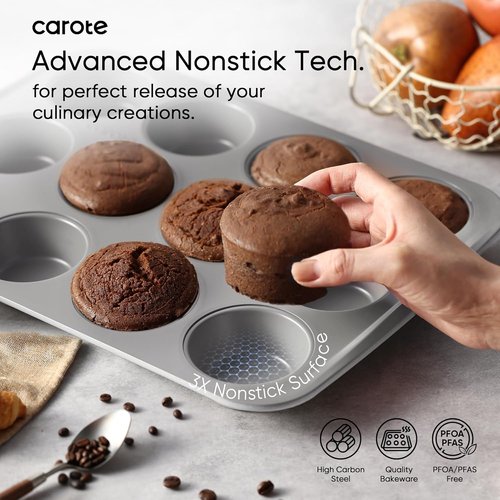 CAROTE 7-Piece Nonstick Bakeware Set - Versatile Baking Pans Including Cookie Sheets, Muffin Pan, & More | Gray & Blue