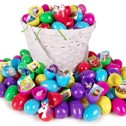 Giraffe 100 Pack Prefilled Easter Eggs Bulk - Multi Color Plastic Filled Easter Eggs for Kids with Toy Filled Slap Bracelets, LED Rings, Stickers - Easter Basket Stuffers for Kids