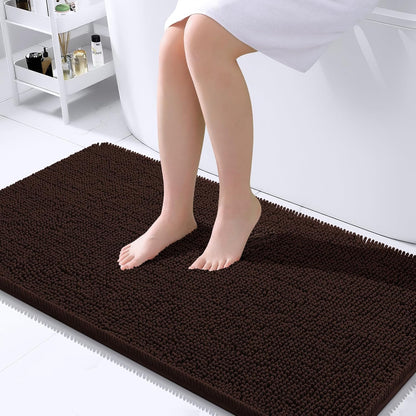 OLANLY Large Bath Rugs - Extra Soft Chenille with Quick-Dry Rubber Backing | 45x27 Inches, Brown