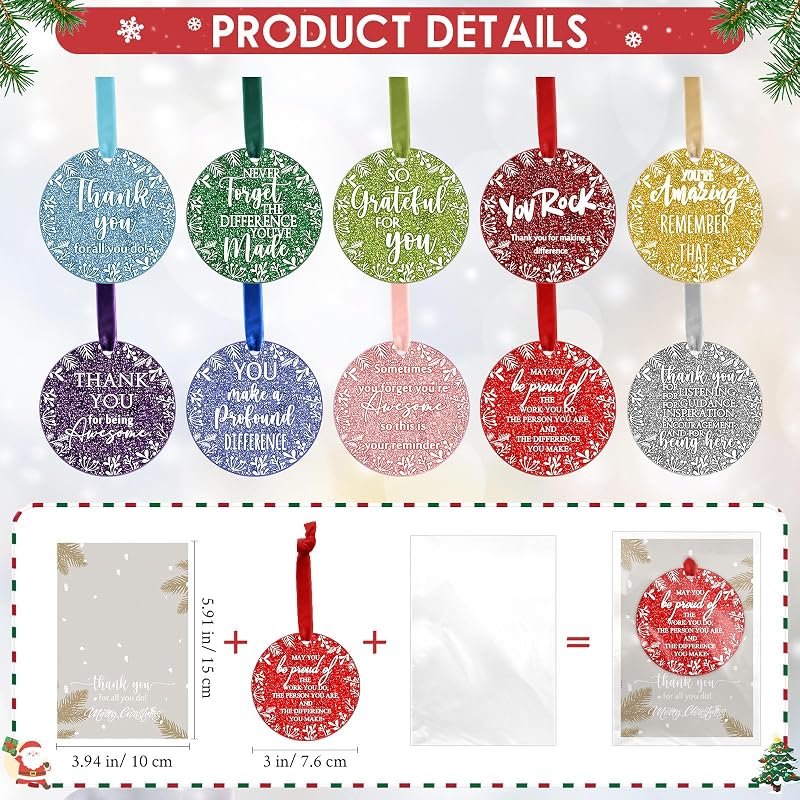 50-Piece Acrylic Christmas Ornaments Gift Set with Cards – Employee Appreciation