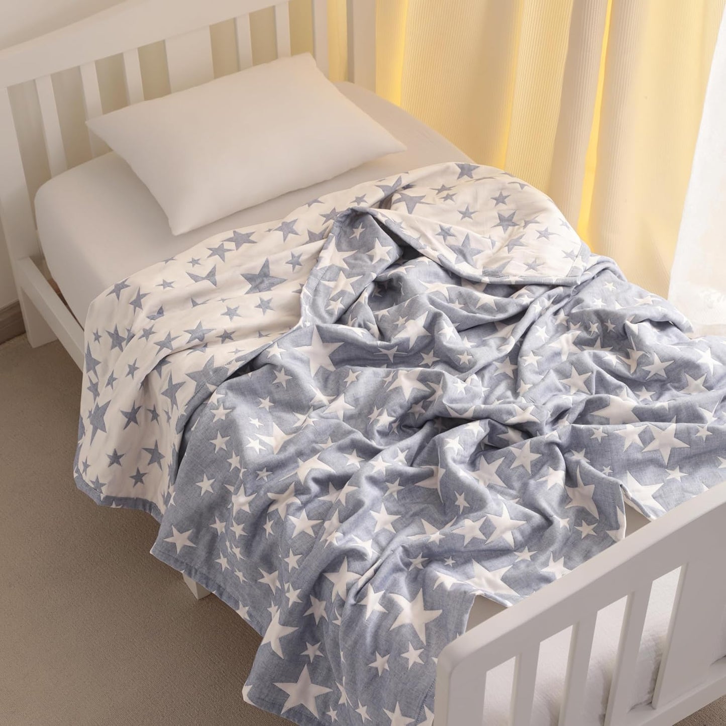 NTBAY Oversized Muslin Cotton Toddler Blanket - Super Soft Reversible Nursery Blanket, 45x60 Inches, Blue/White Star