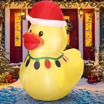 5ft Christmas Inflatable Duck with Hat, LED Lights - Classic Variation
