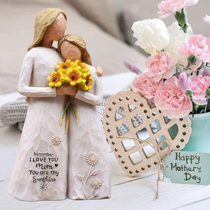 Regine Switzerland Hand-Painted Mother Daughter Figurine - 5.7" Resin Keepsake with Sunflowers for Mom's Birthday, Mother's Day, or Christmas