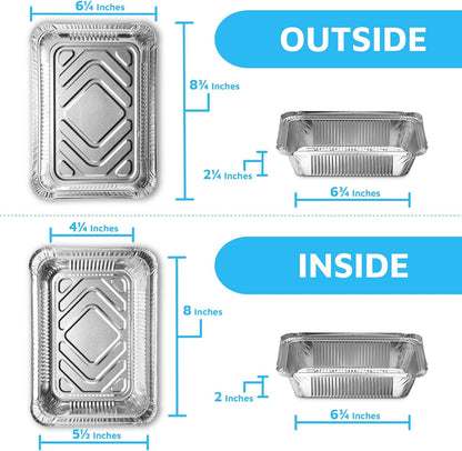 MontoPack Disposable Aluminum Foil Takeout Pans - 2lb Capacity with Clear Lids | Eco-Friendly & Recyclable | 50-Pack 8x5.5” Drip Pans