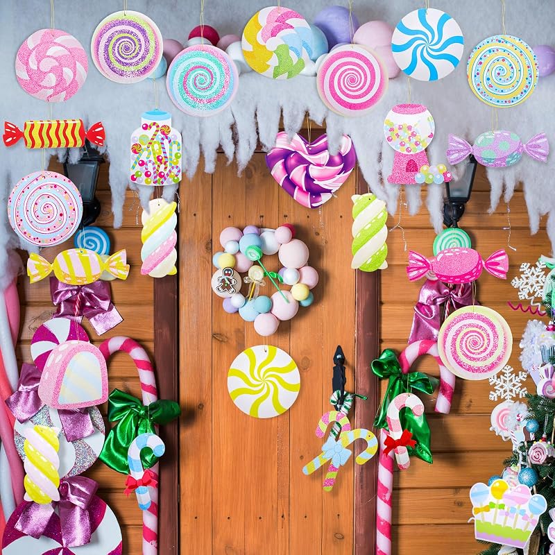 Pastel Christmas Candy Cane Ornaments Set — 25 Double-Sided Corrugated Plastic Decorations