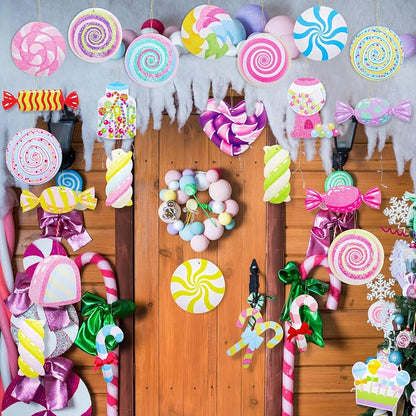 Pastel Christmas Candy Cane Ornaments Set — 25 Double-Sided Corrugated Plastic Decorations