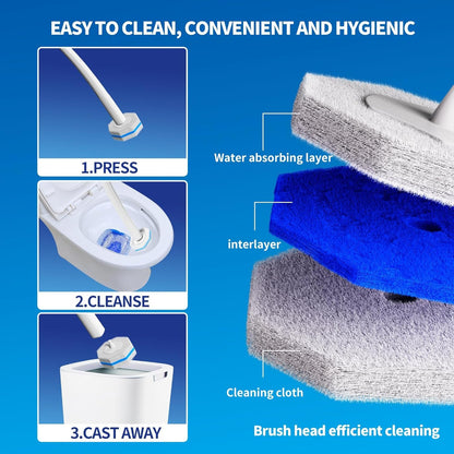 Skiennix Disposable Toilet Brush Cleaning System - 50 Refill Pads & Wall-Mounted Holder for Easy Maintenance