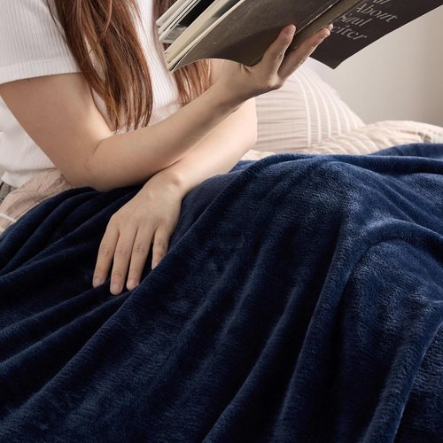 Bedsure GentleSoft Navy Fleece Blanket - Cozy Lightweight Plush Microfiber, Queen Size 90x90 Inches