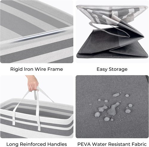 HomeHacks Large Waterproof Laundry Baskets - Collapsible Hampers with Reinforced Handles | Grey & Blue, 100L Each