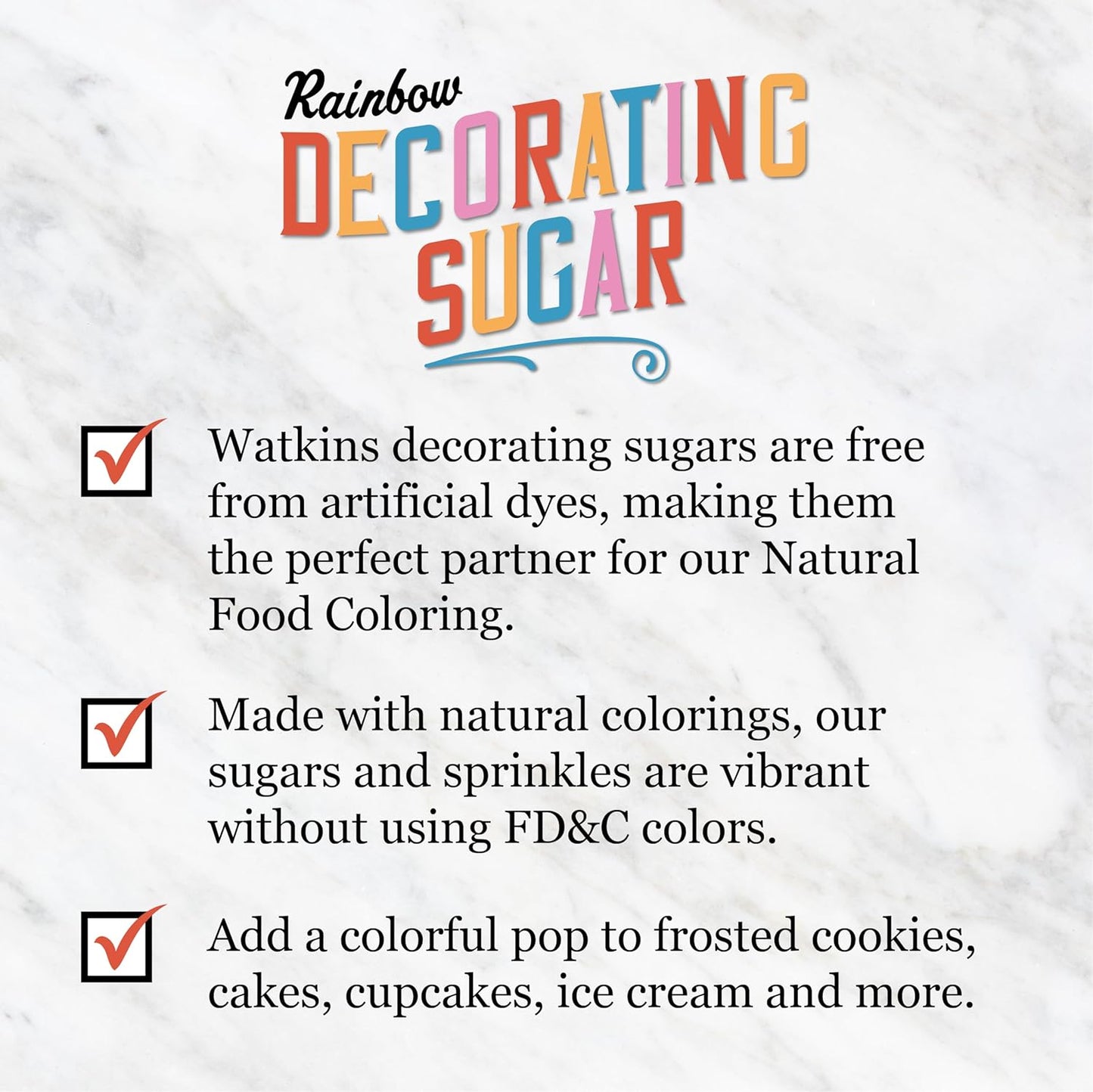 Watkins Rainbow Decorating Sugar - Non-GMO Sweetener | 4.6 Ounce Pack of 3
