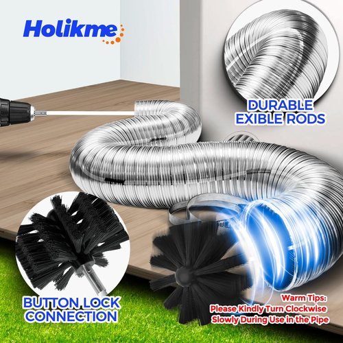 Holikme Dryer Vent Cleaner Kit - 32 Feet Lint Remover with Synthetic Brush Head | Ideal for Chimneys & Drills