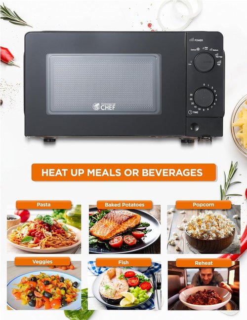 Commercial Chef 0.6 Cu. Ft. Countertop Microwave Oven - 700W Power, Mechanical Dial Controls, Black