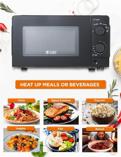 Commercial Chef 0.6 Cu. Ft. Countertop Microwave Oven - 700W Power, Mechanical Dial Controls, Black