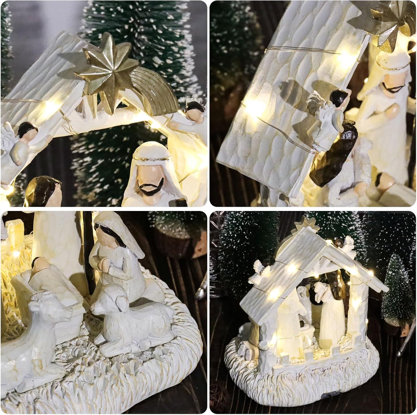 Nativity Set with LED Lights - Christmas Nativity Scene & Manger for Festive Table Decoration