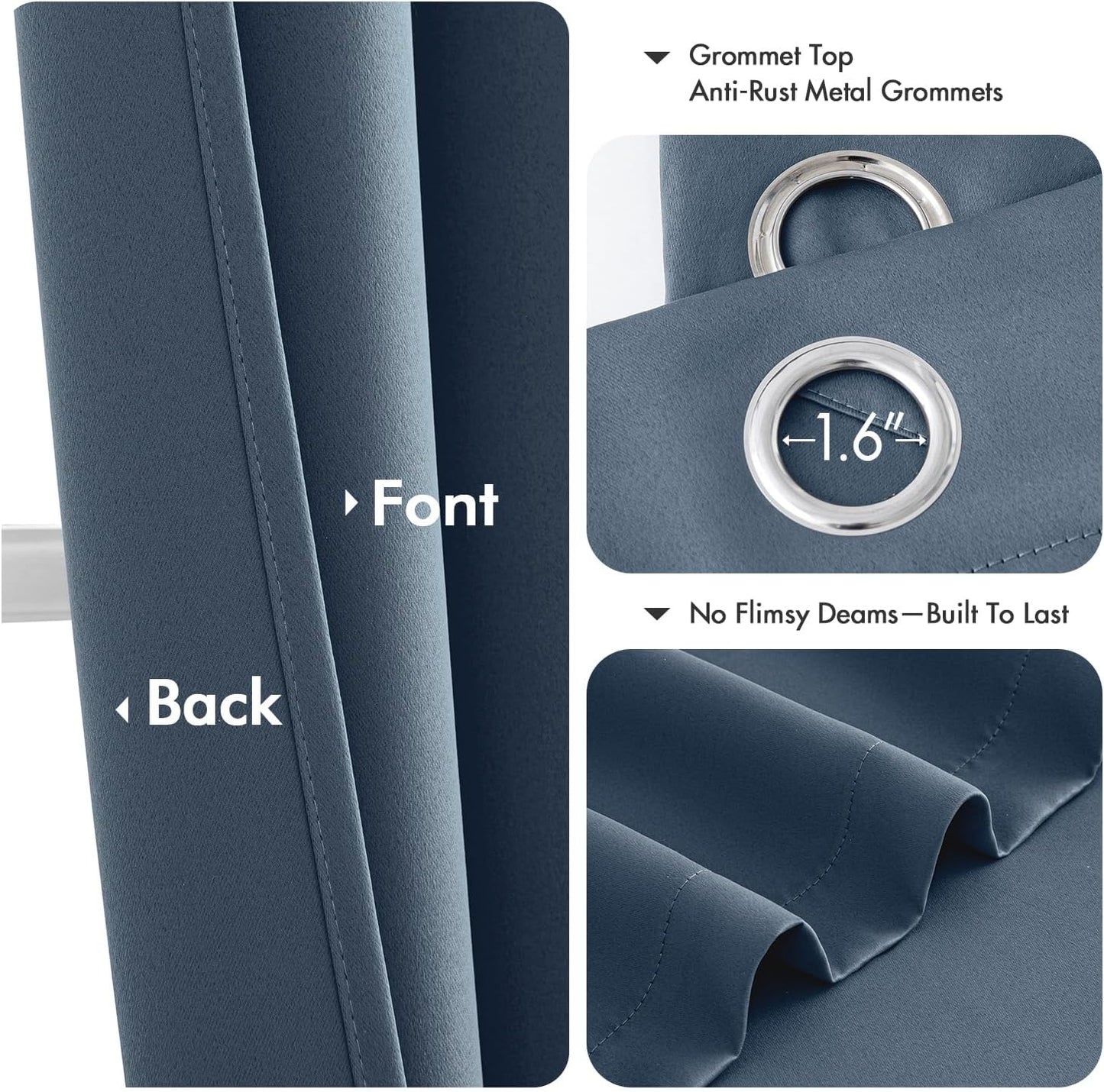 MIULEE Short Curtains - Stone Blue Blackout Thermal Insulated Drapes | 2 Panels, W40 x L36 Inch