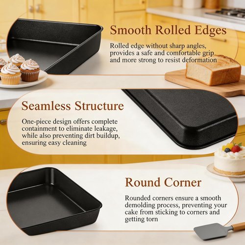 LIANYU Non-Stick Baking Cake Pan - 12⅓ x 9¾ x 2 Inch Stainless Steel Bakeware for Healthy Cooking