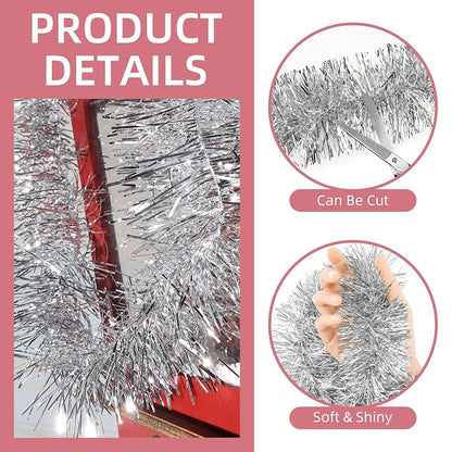 Ohiyoo 200 ft Silver Tinsel Garland Wall Hanging Streamers for Christmas Party Decoration - 8 x 24.6 ft