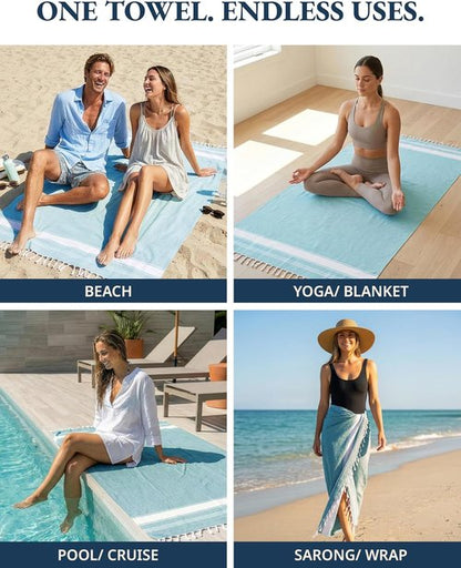 LANE LINEN Oversized Beach Towel - Quick Dry, Sand Free, Lightweight Travel Towel | 4 Pack, Aqua, 39"x71"