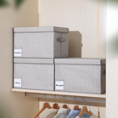 Homsorout Linen Closet Organizers - Extra Large Foldable Storage Bins with Lids, 5 Pack in Light Grey