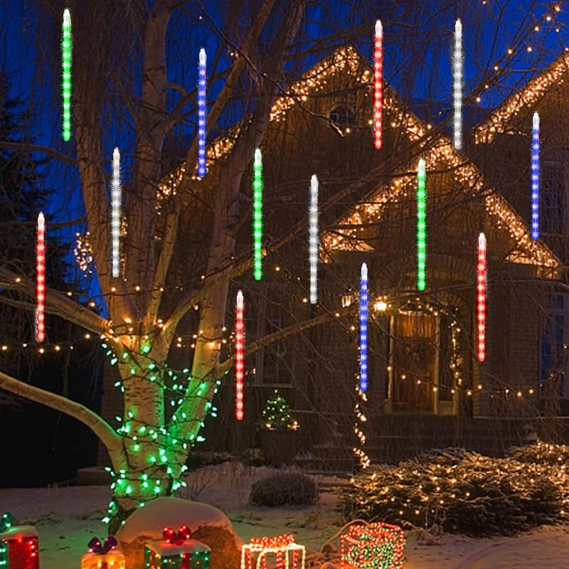 Meteor Shower 24 Tubes Icicle String Lights - 864 LED Multicolor, Outdoor 12 Inch Drop Lights, Connectable
