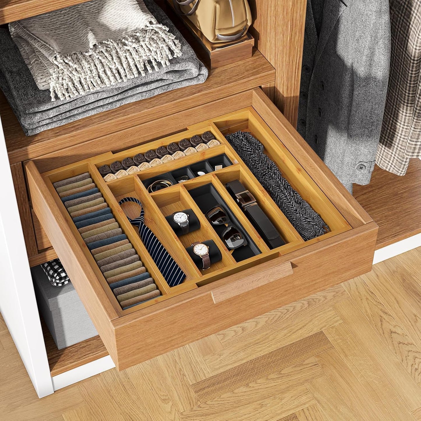 Pipishell Bamboo Silverware Organizer - Adjustable Utensil Tray for Kitchen & Home | Cutlery Holder