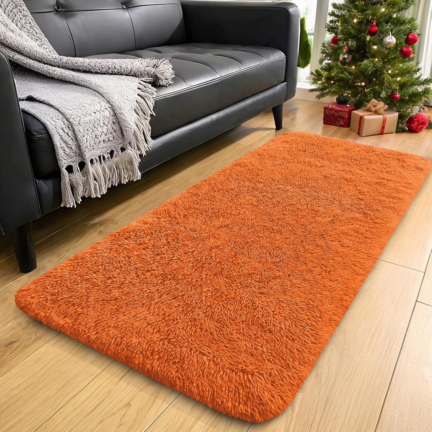 OLANLY Runner Rugs - Soft, Machine Washable Shaggy Carpet for Hallway & Bedroom | Orange, 2x5 ft