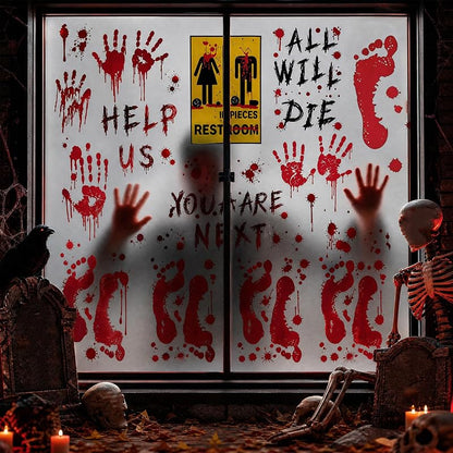 12 Sheets Halloween Bloody Handprint Footprint Floor Stickers