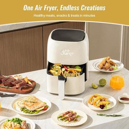 Charmi 5QT Air Fryer - Retro Design with Digital Touchscreen & 8 Cooking Presets | Cream White