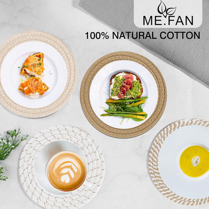 ME.FAN 7-Inch Cotton Thread Weave Trivets - Set of 4 Large Potholders for Pots & Pans | Protects Countertops