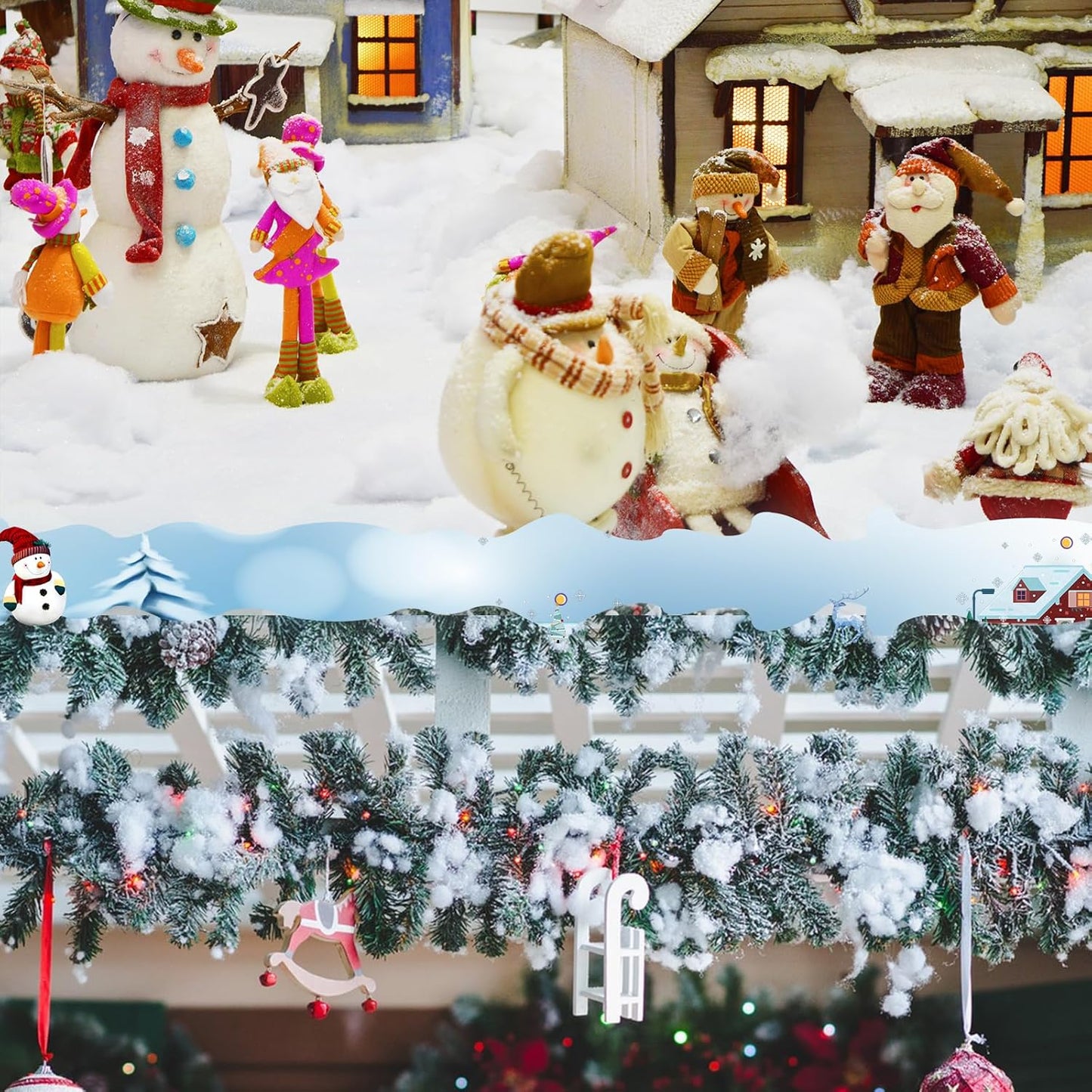 Skiennix Christmas Fake Snow Decor - 11.3 Ounce Fluffy Fiber Cotton for Winter Mantle & Village