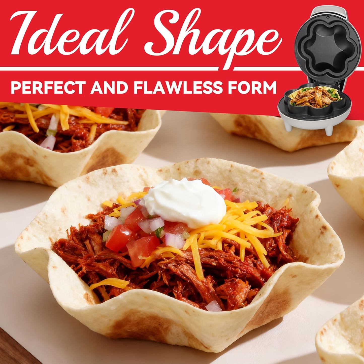 SurgarWhisk Tortilla Bowl Maker - Taco Shell Mold for Perfect Baked Taco Bowls | 7-Inch White Tostada Shells