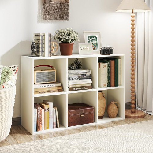 Giantex 6-Cube Bookcase - Modern 3-Tier Storage Organizer with Anti-Tipping Kits | White Finish