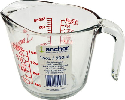 Anchor Hocking 2 Cup Glass Measuring Cup - Clear with Red Lettering | 16 Ounce Capacity