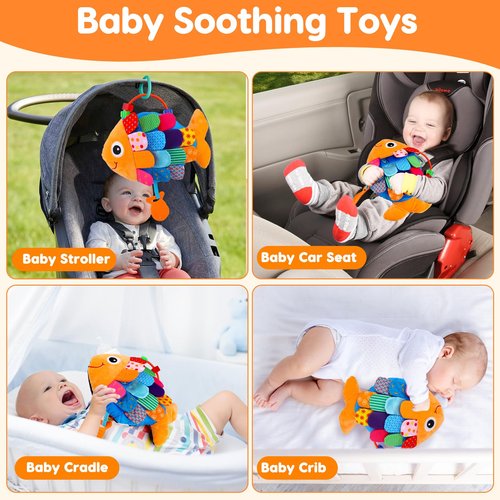 Baby Sensory Tummy Time Toys 0-6 Months Music Fish Toy for Infant 3 4 5 6 Month Old Black and White High Contrast Newborn Toys with Mirror Crinkle Rattle for 3-6 6-12 Months Baby Boy Girl Shower Gifts