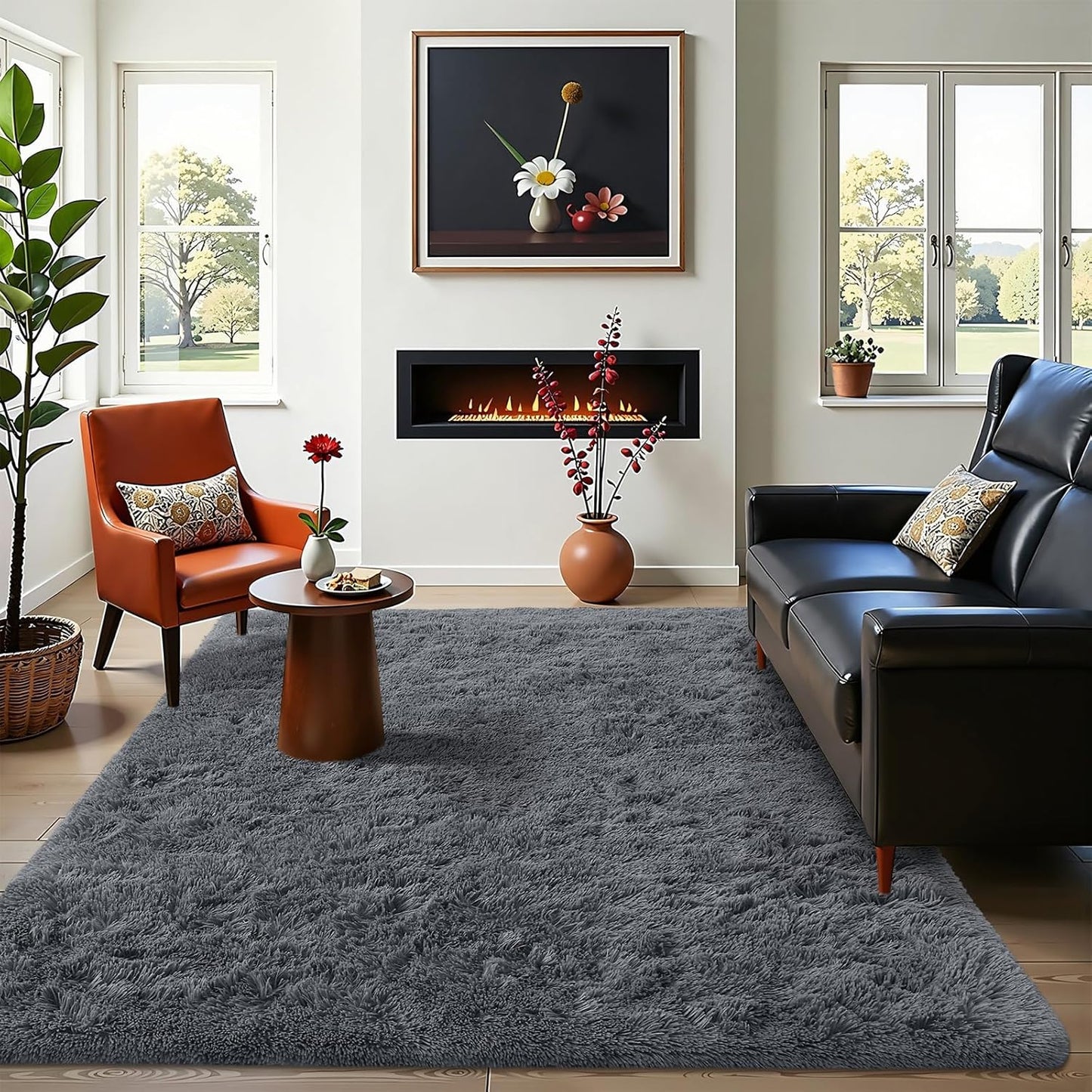 OLANLY Area Rug - Soft Fluffy Shaggy Design for Living Room & Bedroom | Machine Washable 4x5.9 ft Light Grey