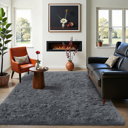 OLANLY Area Rug - Soft Fluffy Shaggy Design for Living Room & Bedroom | Machine Washable 4x5.9 ft Light Grey