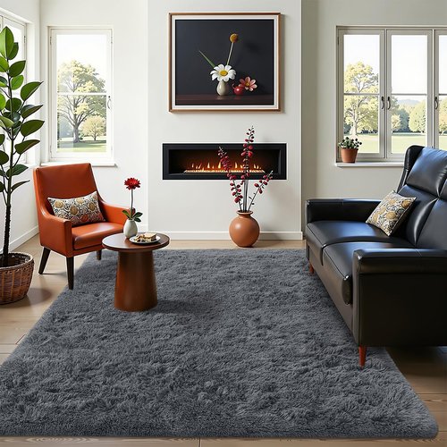 OLANLY Area Rugs for Living Room Bedroom, Machine Washable 4x5.9 ft Soft Fluffy Shaggy Bedside Rug, Indoor Floor Carpet for Kids Girls and Boys, Dorms, Nursery Rooms, Home Decor Aesthetic, Light Grey